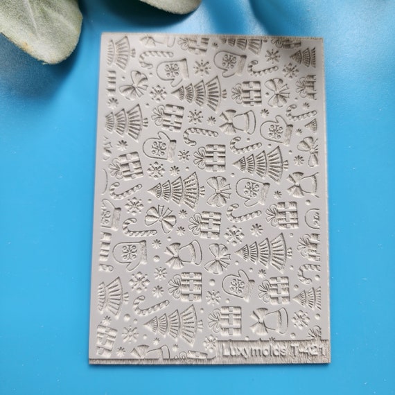 Polymer clay Texture tile Texture mat Clay stamp Polymer clay texture stencils "Christmas" design clay texture Rubber mat T-421