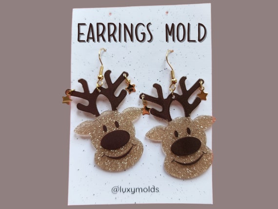 Silicone earrings mold / Silicone epoxy mold / Silicone UV resin molds / Christmas Reindreer earrings silicone jewelry mold