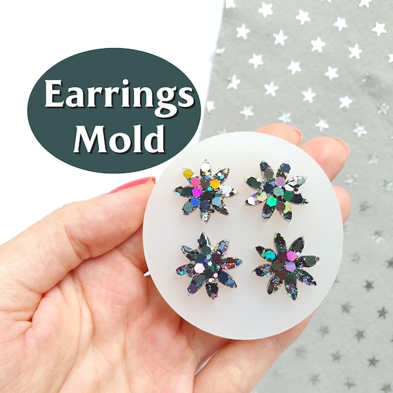 Silicone earrings mold "Daisy flower" for resin and epoxy for 4 cabochons