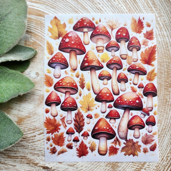 Clay transfer paper / Image transfer paper for clay / Water soluble paper for polymer clay/Watercolor Fall mushrooms pattern transfer sheets