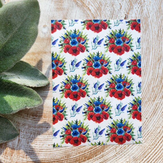 Clay transfer paper / Image transfer paper for clay / Water soluble paper for polymer clay /Cornflower Poppy flowers pattern transfer sheets