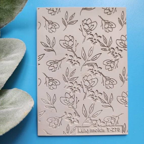 Polymer clay Texture tile Texture mat Clay stamp Polymer clay texture stencils "Flower, Leaves" design clay texture Rubber mat T-278