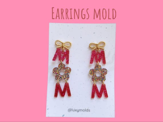 Silicone earrings mold / Silicone epoxy mold / Silicone UV resin molds / Mom Flower Dangle stud earrings silicone jewelry mold