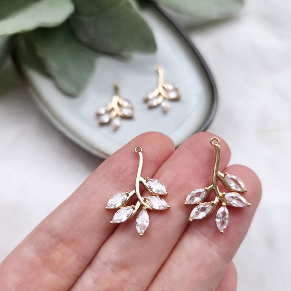 Zircon charms pendants "Leaf" Crystal connectors Earrings component findings DIY Rhinestone Jewelry supplies Earrings gold plated part