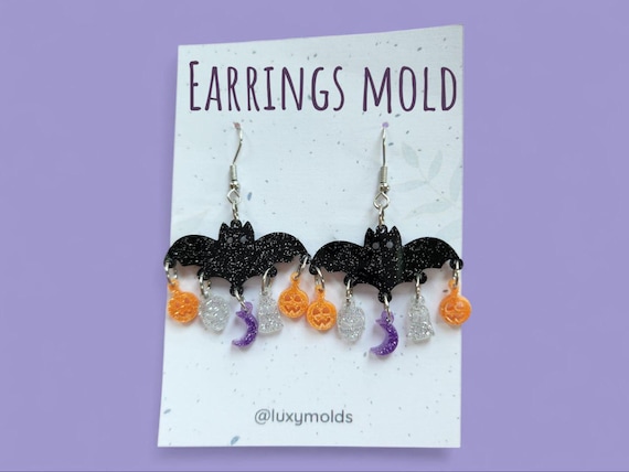 Silicone earrings mold / Silicone epoxy mold / Silicone UV resin molds/Halloween Ghost Bat Pumpkin Moon Skull earrings silicone jewelry mold