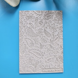 Arcilla polimérica Azulejo de textura Estera de textura Sello de arcilla Plantillas de textura de arcilla polimérica &quot;Floral Monogram Botanic&quot;textura de arcilla de diseño Estera de goma T-363