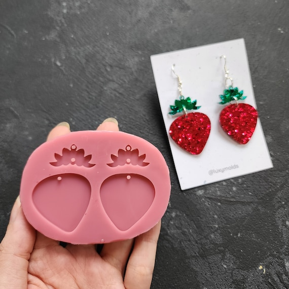 Silicone earrings mold / Silicone epoxy mold / Silicone UV resin molds / Strawberry earrings silicone jewelry mold / Stud earrings mold