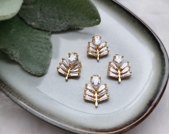 Zircon charms pendants "Leaf" Crystal connectors Earrings components findings DIY Rhinestone Jewelry supplies Earrings gold plated parts