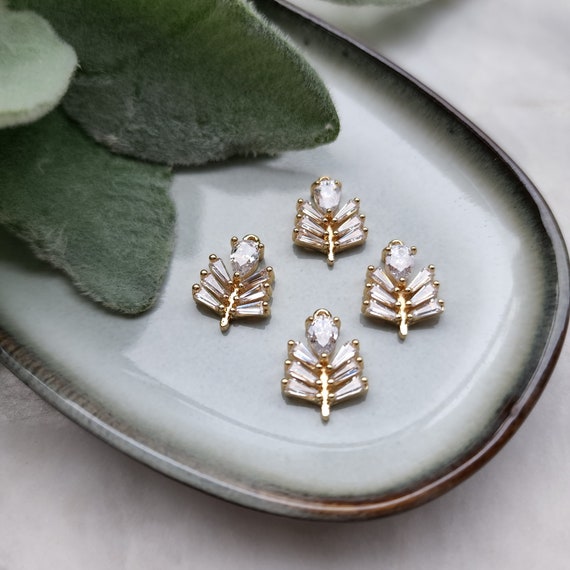 Zircon charms pendants "Leaf" Crystal connectors Earrings components findings DIY Rhinestone Jewelry supplies Earrings gold plated parts