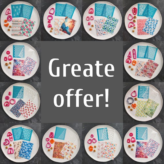 Polymer clay supplies / Instagram offer / Clay cutters / Silk screen / Transfer paper for polymer clay / Clay texture stencils / Clay tools