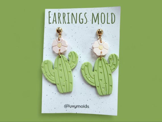 Silicone earrings mold / Silicone epoxy mold / Silicone UV resin molds / Cactus earrings silicone jewelry mold / Matte effect earring mold