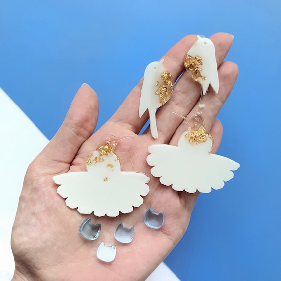 Silicone earrings mold Jewelry resin mold "Birds and cat"