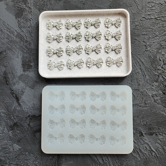 Silicone earrings mold Jewelry resin mold "Crystal Bows" Botanic design epoxy mold for stud earrings