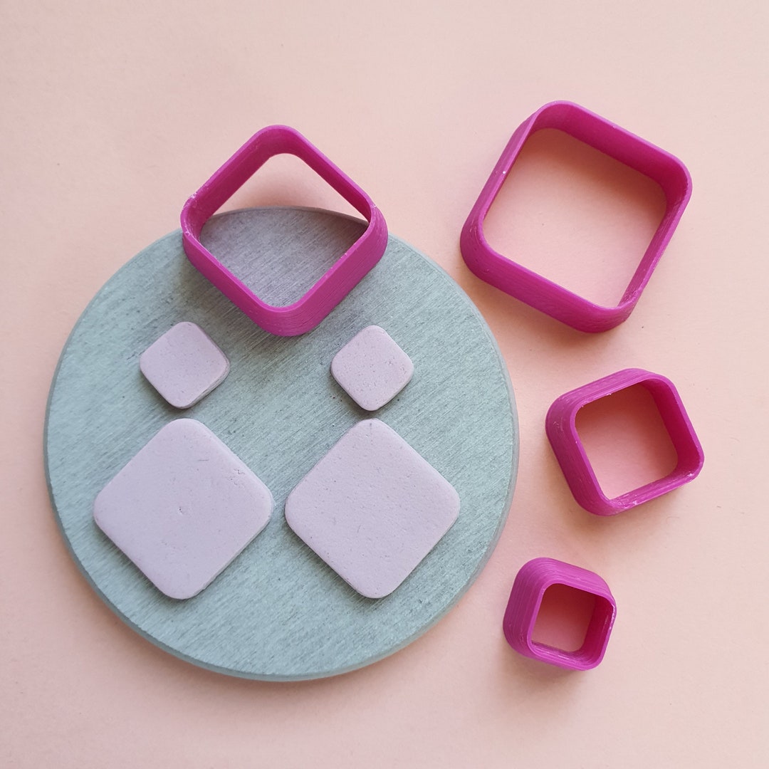 Rounded square Polymer clay 3D cutters Geometry shapes cutter set of 4