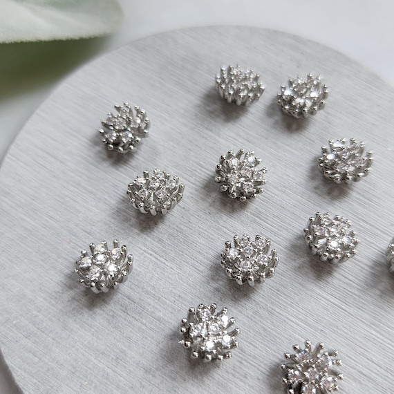 Silver Flower centers Flower rhodium plated metal stamens Earrings components Earrings findings DIY jewelry Jewelry supplies Cubic zirconia