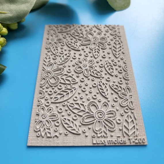Polymer clay Texture tile Texture mat Clay stamp Polymer clay texture stencils "Botanic Flowers Leaves" T-200