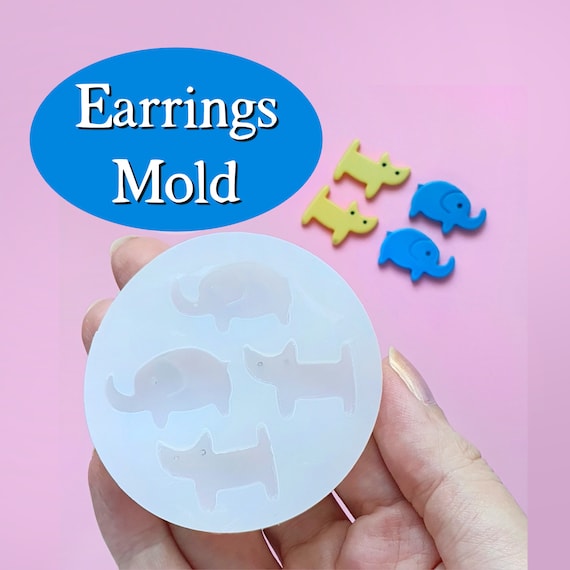 Silicone earrings mold for resin and epoxy "Cat and Elephant"