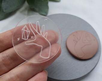 Embossing stamp for polymer clay Floral texture plate "Hand" debossing stamp Acrylic stamps