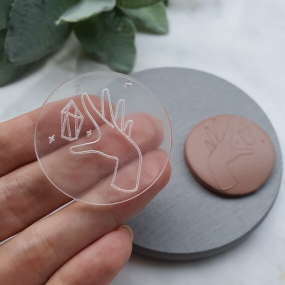 Embossing stamp for polymer clay Floral texture plate "Hand" debossing stamp Acrylic stamps