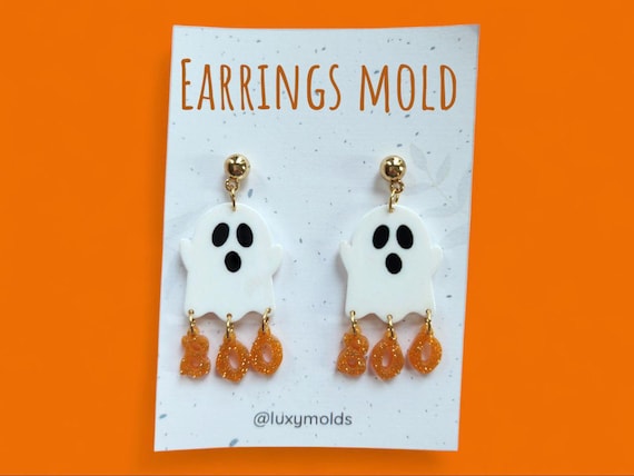 Silicone earrings mold / Silicone epoxy mold / Silicone UV resin molds / Halloween Ghost BOO earrings silicone jewelry mold