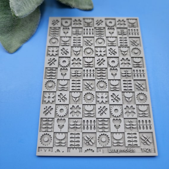 Polymer clay Texture tile Texture mat Clay stamp Polymer clay texture stencils "Flowers" T-21
