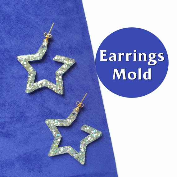 Silicone earrings mold for resin and epoxy 4 design in 1 mold Geometry Star Heart Circle Jewelry mould