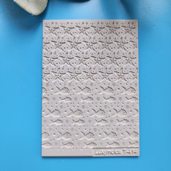 Polymer clay Texture tile Texture mat Clay stamp Polymer clay texture stencils "Shark, starfish" design clay texture Rubber mat T-414