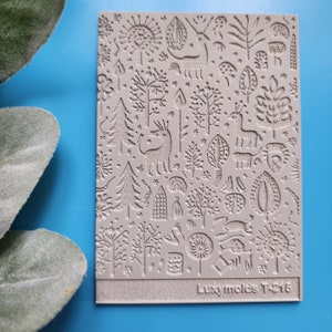 Fimo Textur Fliese Textur Matte Clay Stempel Fimo Textur Schablonen &quot;Winterurlaub Waldtiere Weihnachten&quot; T-315