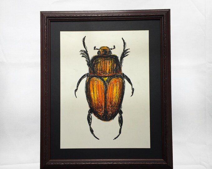 Oil Pastel Beetle Drawing Orange Yellow and Black Striped Etsy