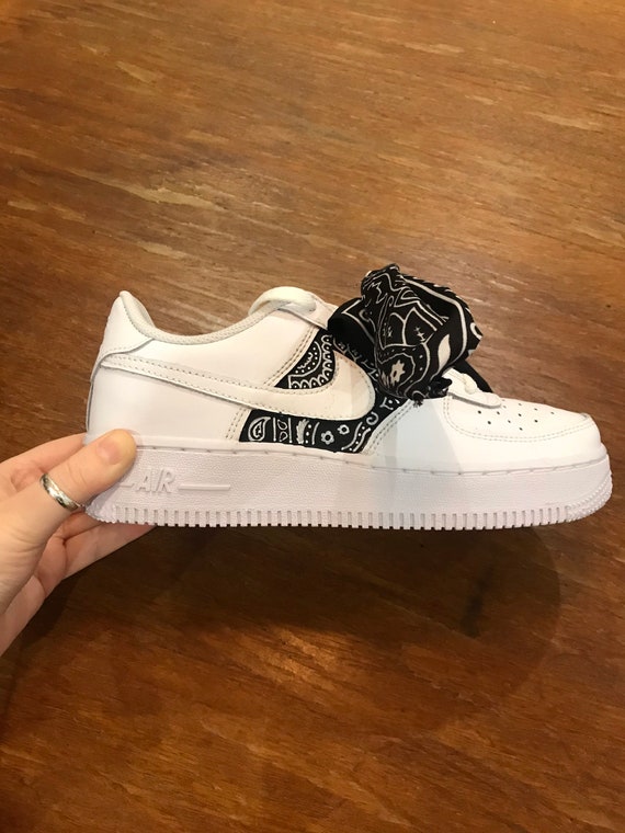 Custom Hand Painted Black Bandana Drip Nike Air Force 1 Low – B