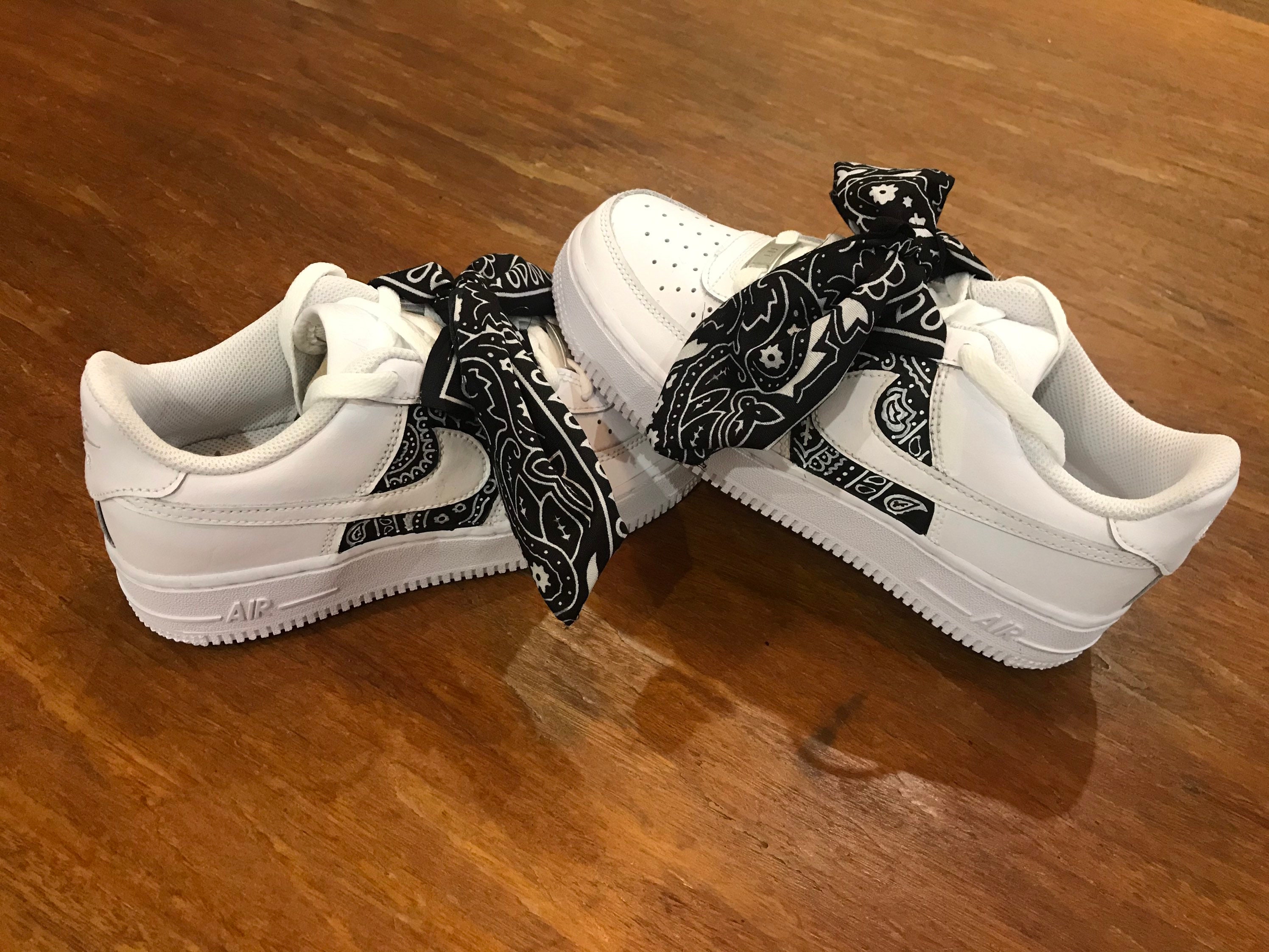 White Bandana Custom Nike Air Force 1 Shoes White Low Swoosh - Bandana Fever