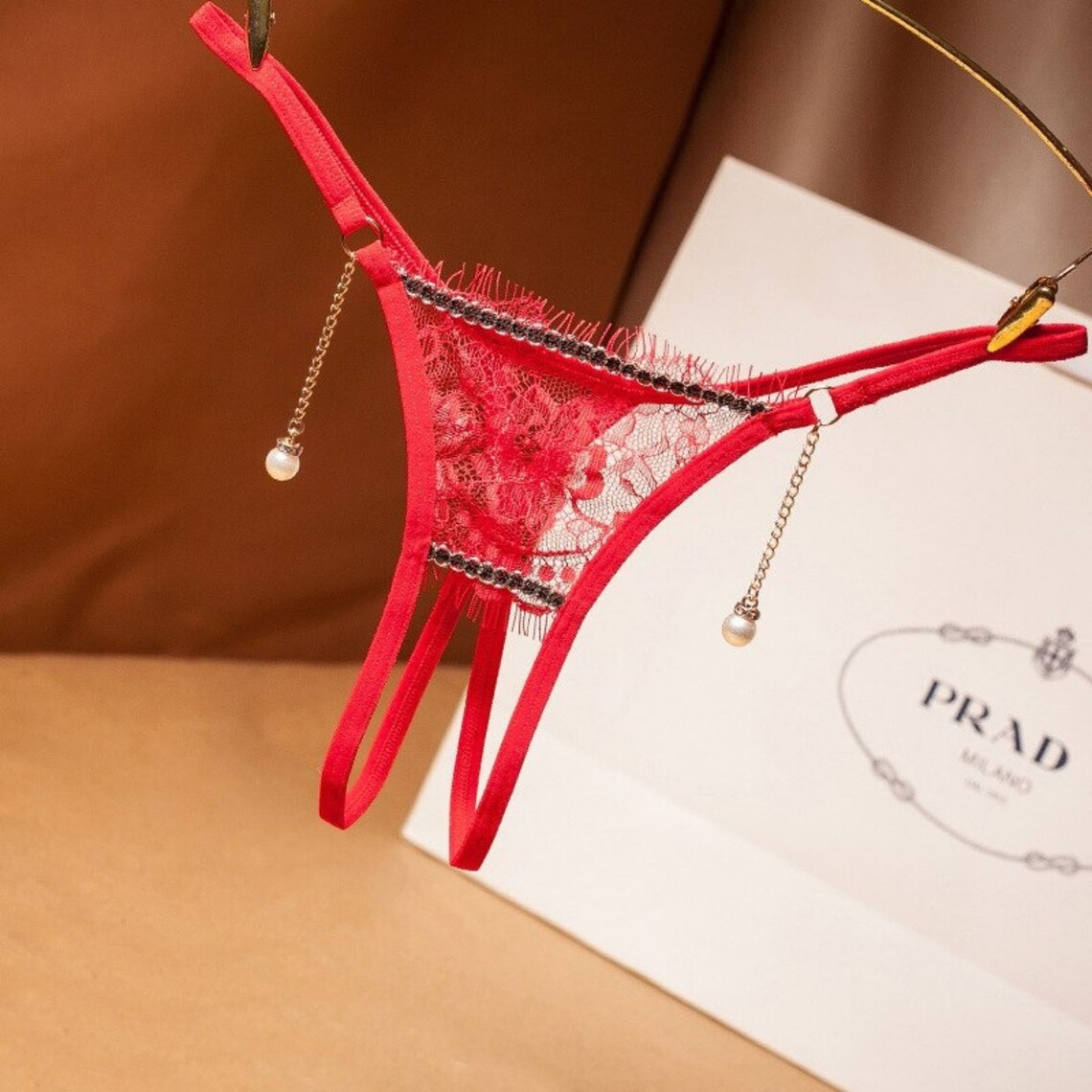 Lady Sexy Lace Crotch Opening Thong Panties G string Pearl Etsy