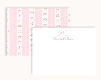 Papelería con flores, vieiras y lazos, personalizada (papelería para ella, papelería para niñas, floral ruborizado)