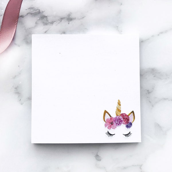 Unicorn Sticky Notes - Small Notepad - Stationery - Sticky Memo - Adhesive Notepad - Watercolor Prints - Memopad