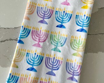 Hanukkah Rainbow Menorah Dish Towel {hanukkah hosting, jewish gift}