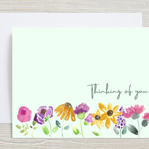 Thinking of you greeting card {stationary, floral greeting card, sick card, feel better card}