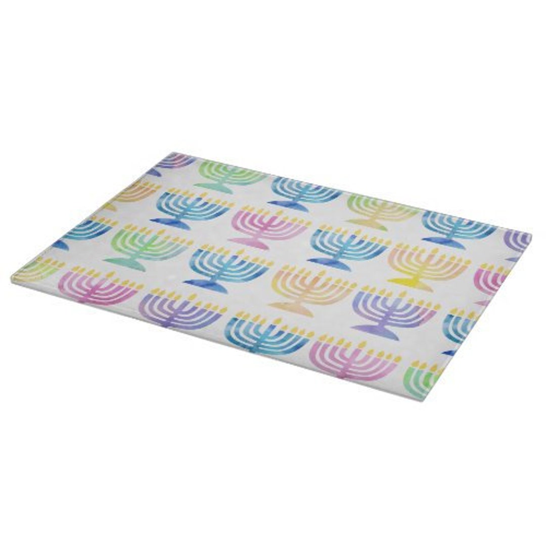 Hanukkah Rainbow Menorah Drip Tray, Glass Cutting Board menorah Drip
