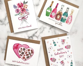 Watercolor Galentine's Day Card Pack, Floral Friendship Cards