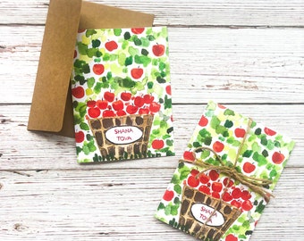 Set de tarjetas de acuarela de Rosh Hashaná, Año Nuevo Judío, Shana Tova