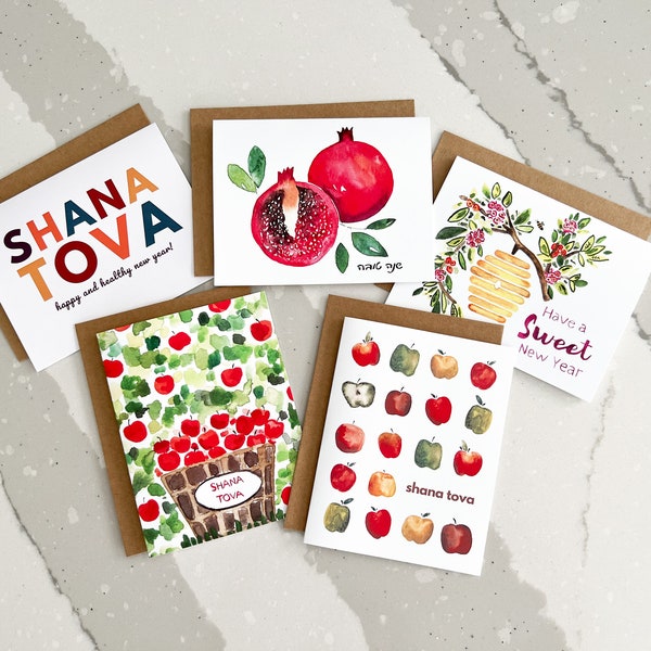 Rosh Hashana assorted card pack of 5 {Jewish new year card, high holiday cards, Jewish holiday card, shana tova card, greeting card set }