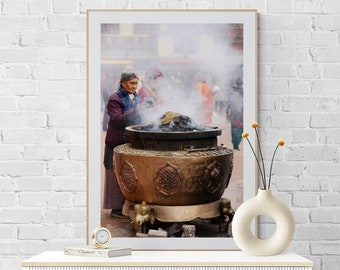 Tibetan lady praying  at Boudhnath Temple, Nepal, India | Wall Art Photography Print | Perfect for Gifting