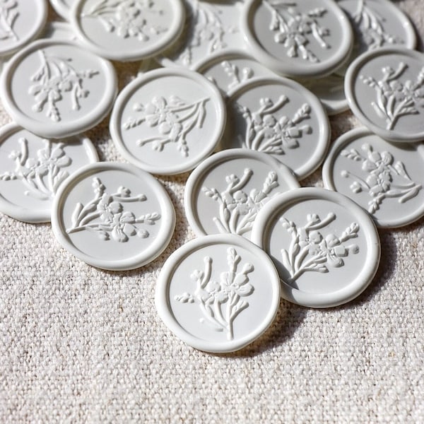 Cosmos Flower Wax Seals  -  Set of 10  -  Color: White  -  Pre-Made Wax Seal  -  Stickers  -  Self-Adhesive