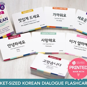 GEDRUKTE Koreaanse taalkaarten met basiszinnen, dialoogflashkaarten op zakformaat, essentieel gesprek voor beginners en reizigers + gratis audio