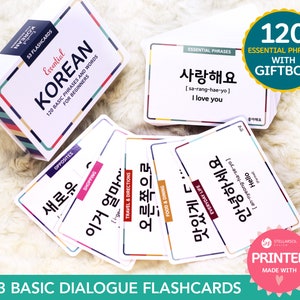 PRINTED Korean Basic Phrases Dialogue Flashcards Gift Box | Hangul 한글 Essential Vocabulary Expression | Beginner Conversation | Free Audios