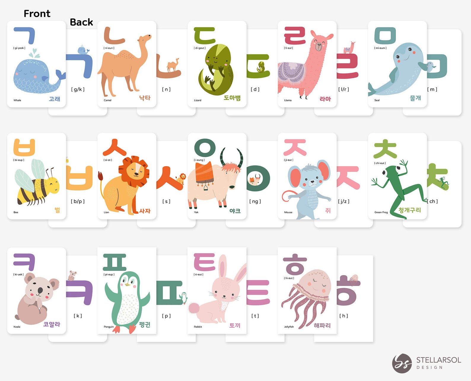PRINTED 4x6 Korean Alphabet Flashcards Set 2sided Learning Etsy