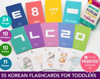 koreanische Alphabet Karteikarten: Hangul, Zahlen, Farben, Formen 【Gedruckt】