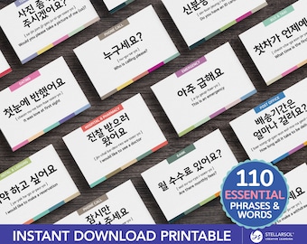 Printable 110 Korean Common Phrases in Everyday Situations | Essential Korean Dialogue Flashcards for Beginners & Travelers + Free Audios