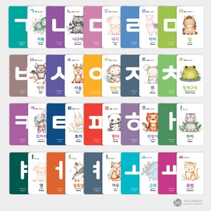 Pu&ograve; includere: Un set di 21 flashcard colorate che presentano l'alfabeto coreano con illustrazioni di animali. Ogni carta ha una grande lettera coreana, la pronuncia inglese e la parola coreana per l'animale illustrato.