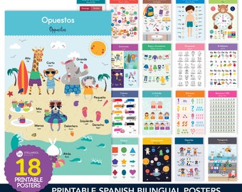 Zweisprachige Poster Spanisch Englisch: Kinderwand Dekor zum Dekorieren - Printable