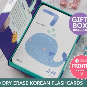 IMPRIMÉES 4 x 6 cartes-éclair effaçables à sec de l'alphabet coréen-Coffret cadeau | Hangul inscriptible 한글 | Cadeau bébé coréen | Maternelle Préscolaire + Audios gratuits
